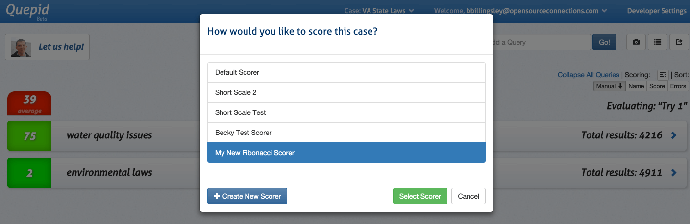 Pick a Scorer for a Case in this Modal