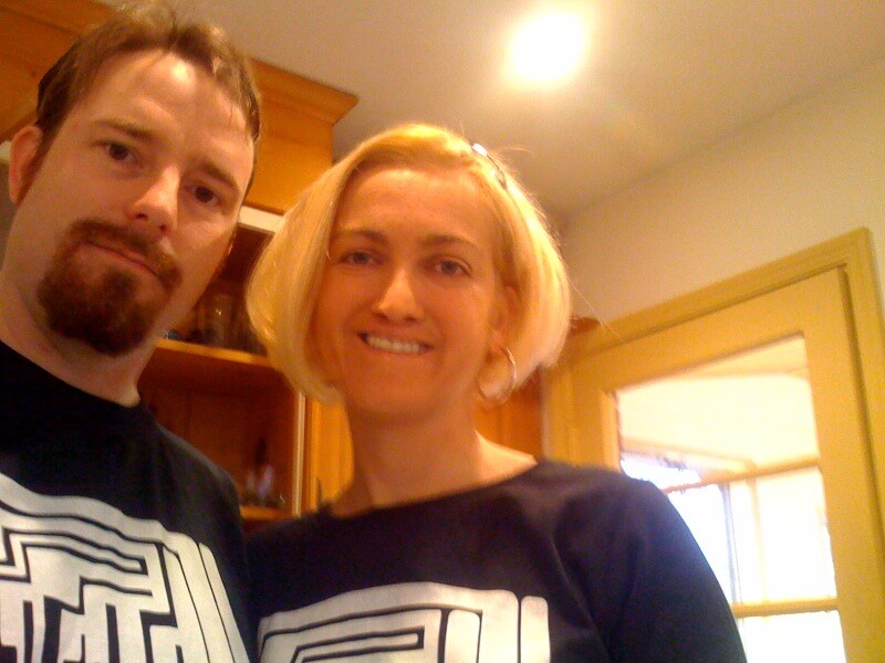 Eric and Kate modeling 1234567890 day shirts