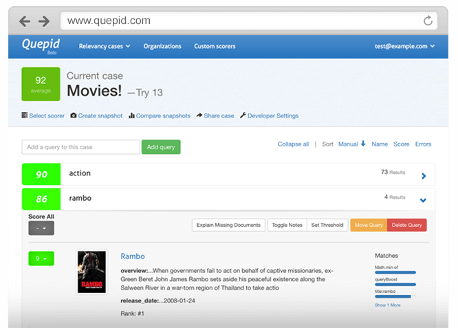 Search tuning tool Quepid, the relevance workbench