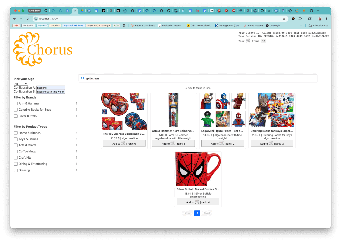 Chorus Home Page results